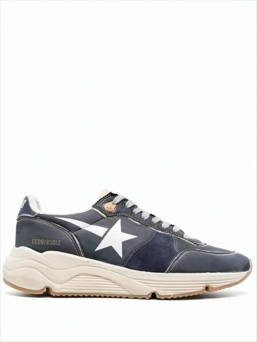Low-Top Navy Nylon Sneakers with Suede Overlays and Chunky Sole
