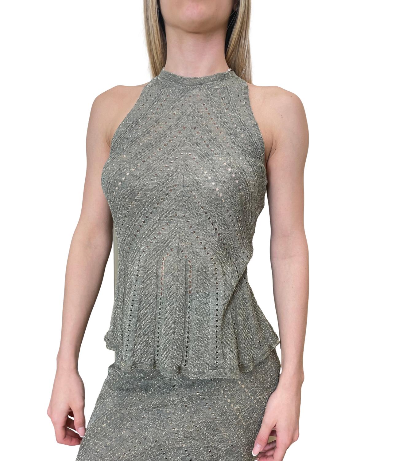 Textured Knit Tank Top with High Neckline
