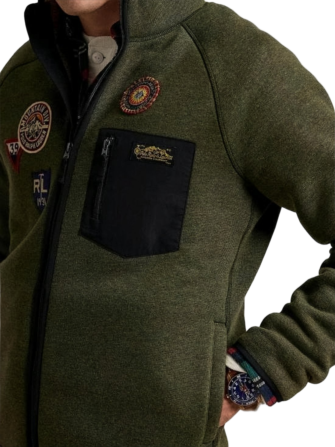 Textured Green Jacket with Stand Collar