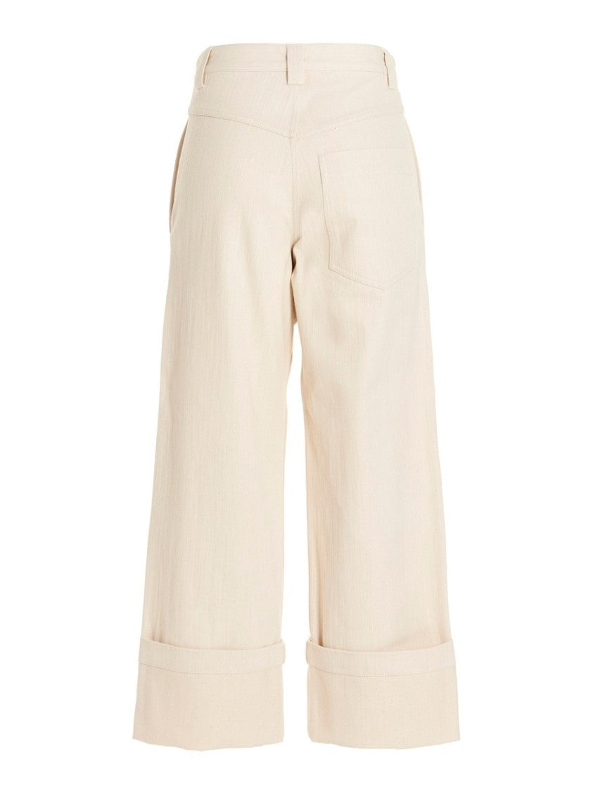 Cropped Flared Pants With Cuffed Hems