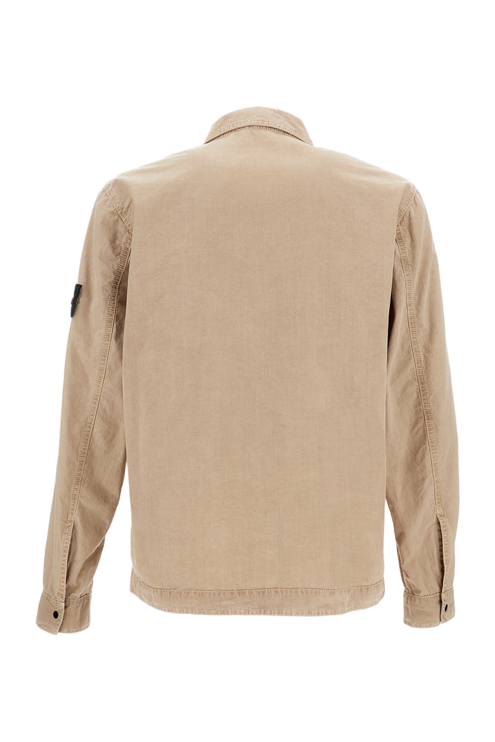Beige Cotton Overshirt with Front Zip