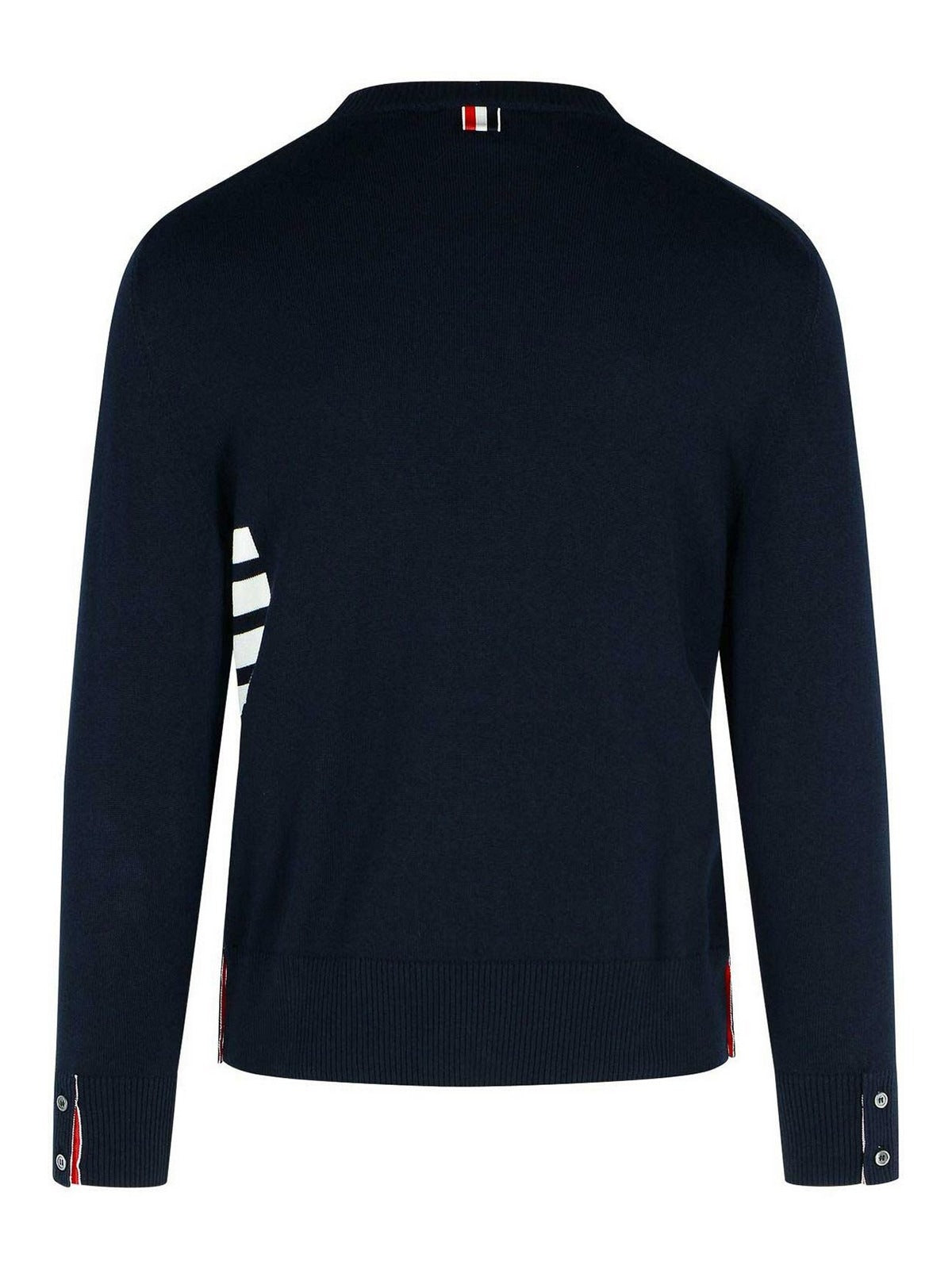 Crew Neck Navy Sweater with Subtle Striped Detail