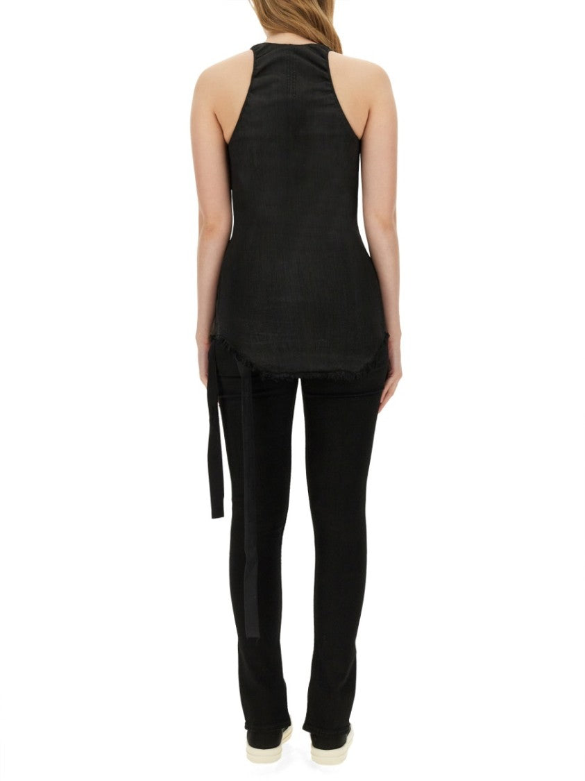 Slim-Fit Denim Top With Halter Neckline