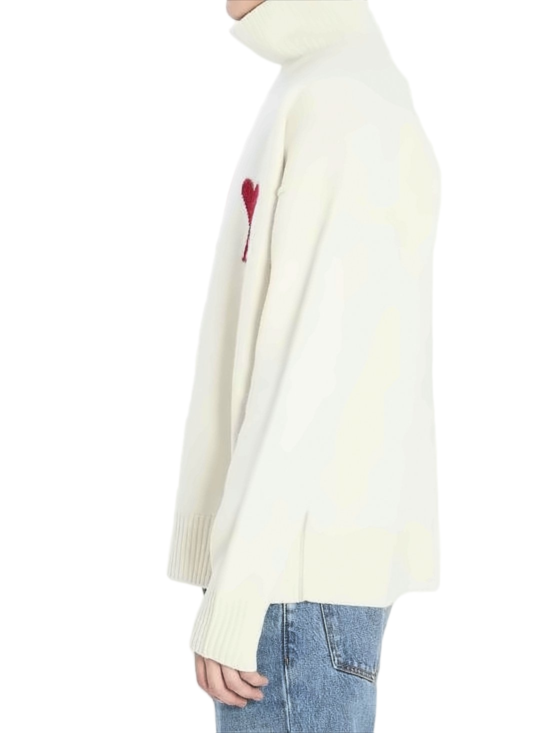 White Wool Turtleneck Sweater with Heart Emblem