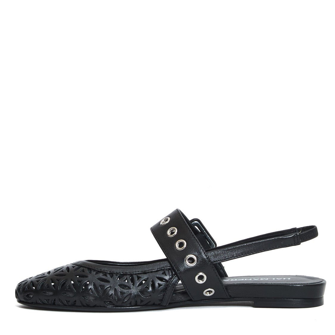 Slingback Flat Laserata Pelle Nera