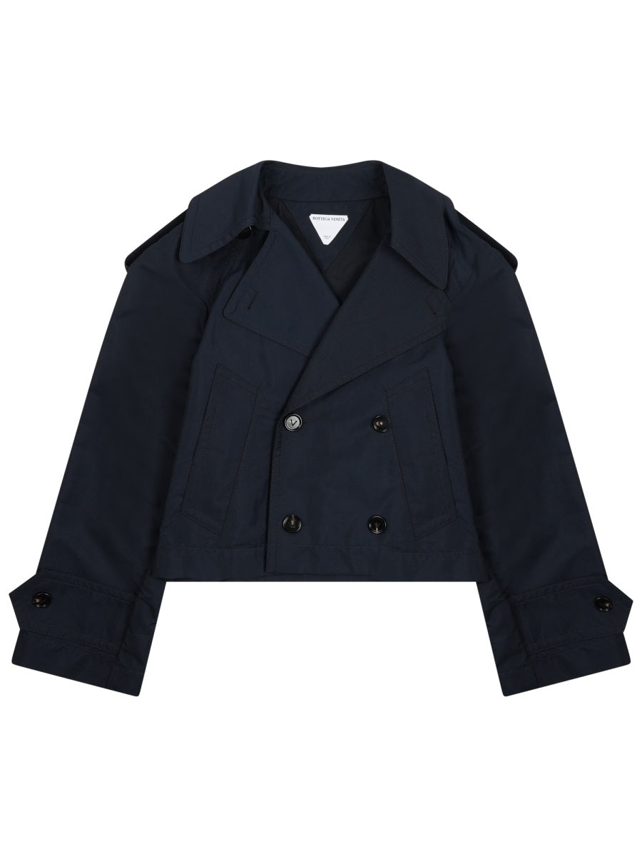 Cropped Double-Breasted Cotton Trench Jacket