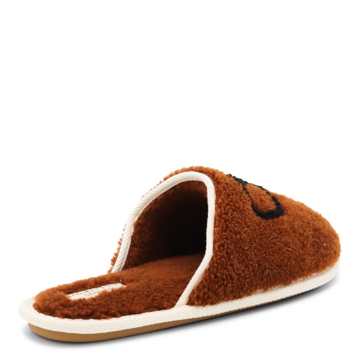 Brown Slip-On Flats With V Logo Detail