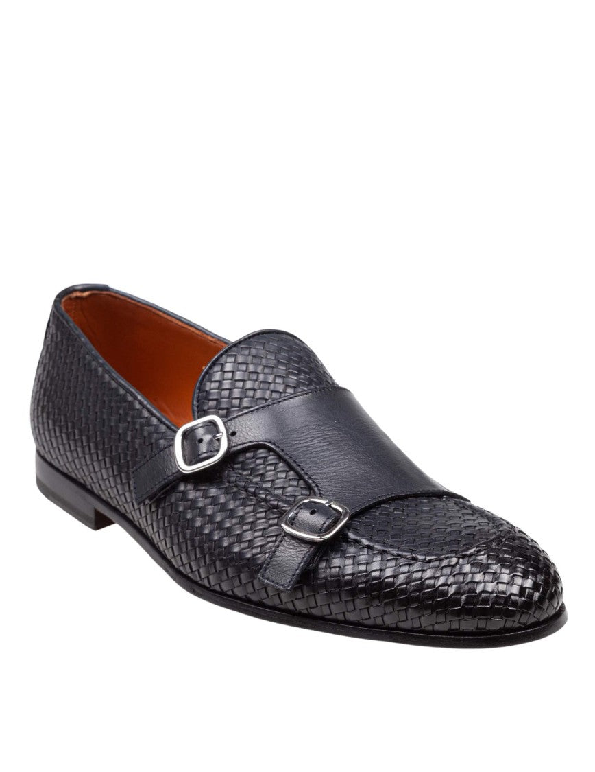Woven Leather Double Adler Moccasin With Double Buckle
