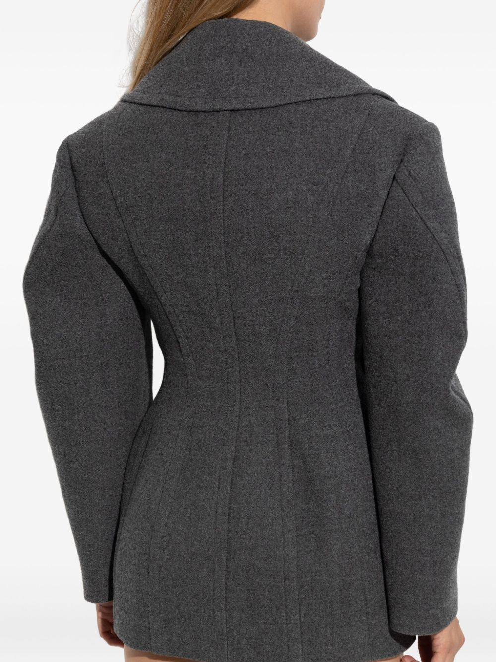 Short Grey Coat with Exaggerated Puffed Sleeves