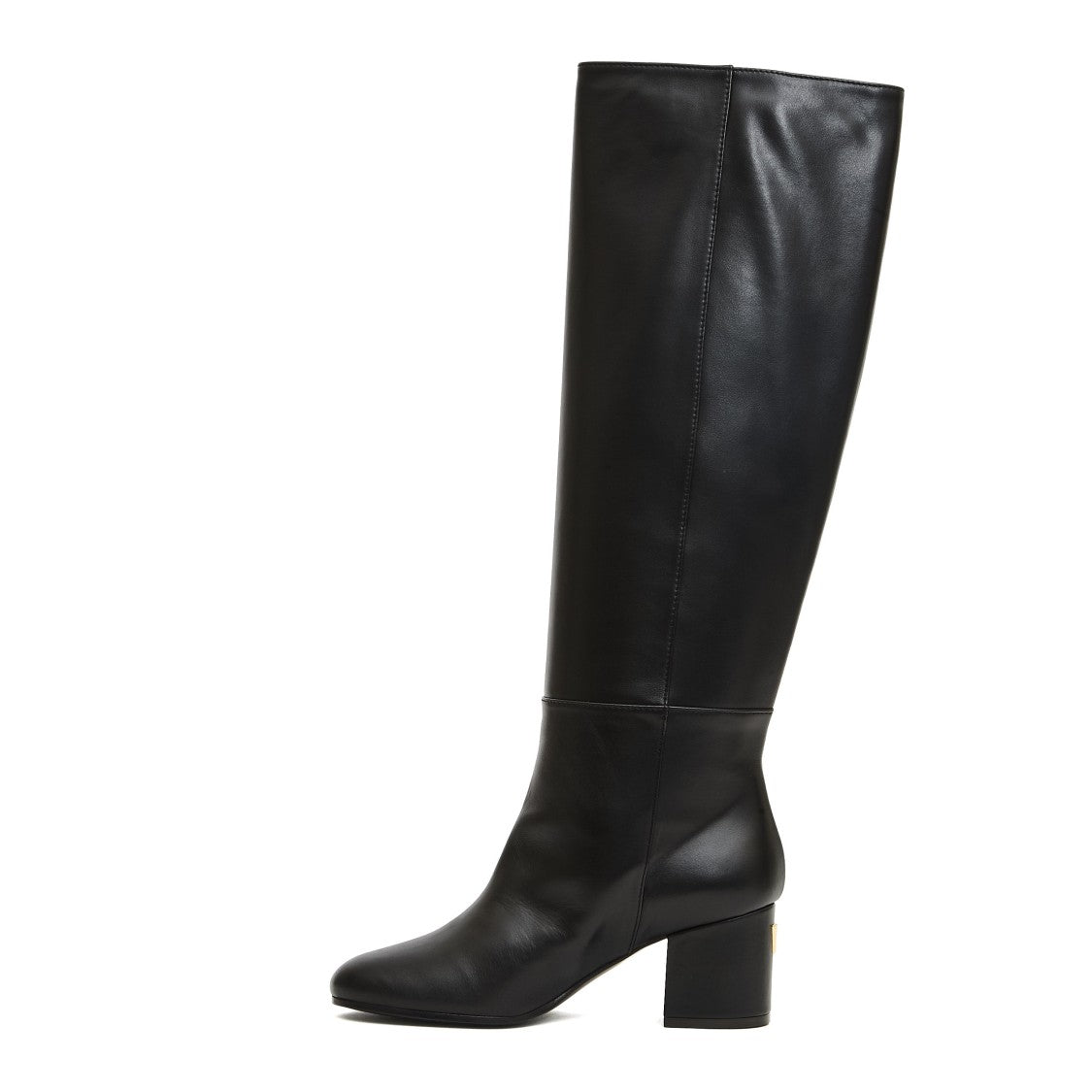 Knee-High Black Leather Boot With 70Mm Block Heel