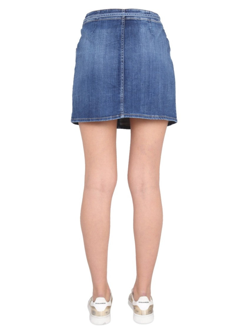 Short Denim Skirt With Flap Pocket