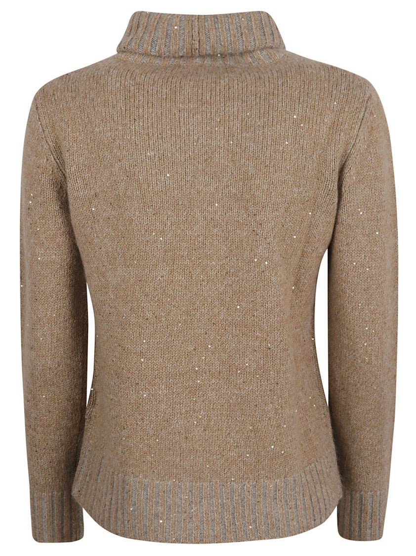 Ribbed Turtleneck Sweater With Subtle Sparkle