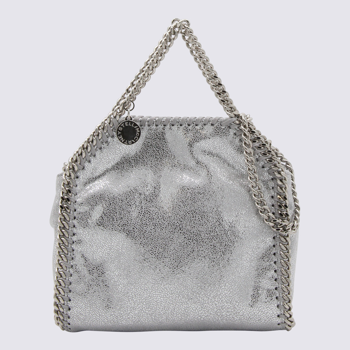 Srebrna metaliczna torebka Falabella Micro Tote ze sztucznej skóry