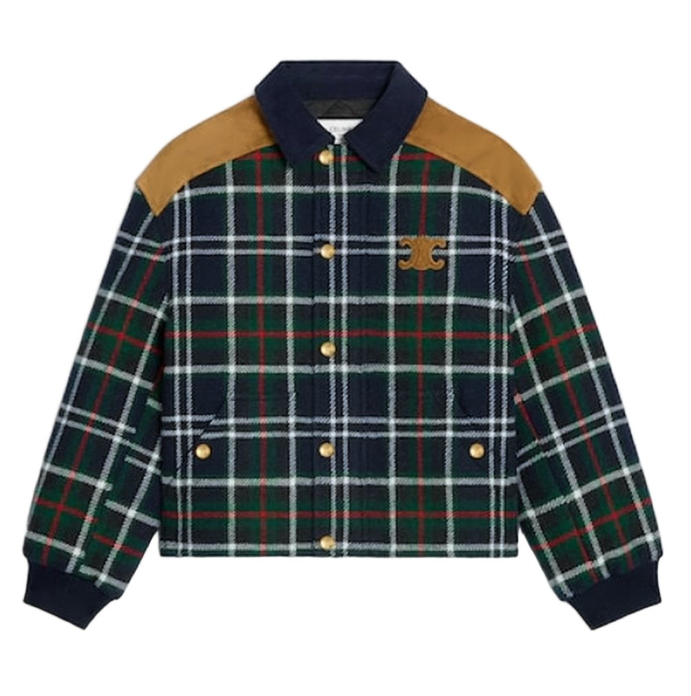 Plaid Wool Jacket with Suede Panels