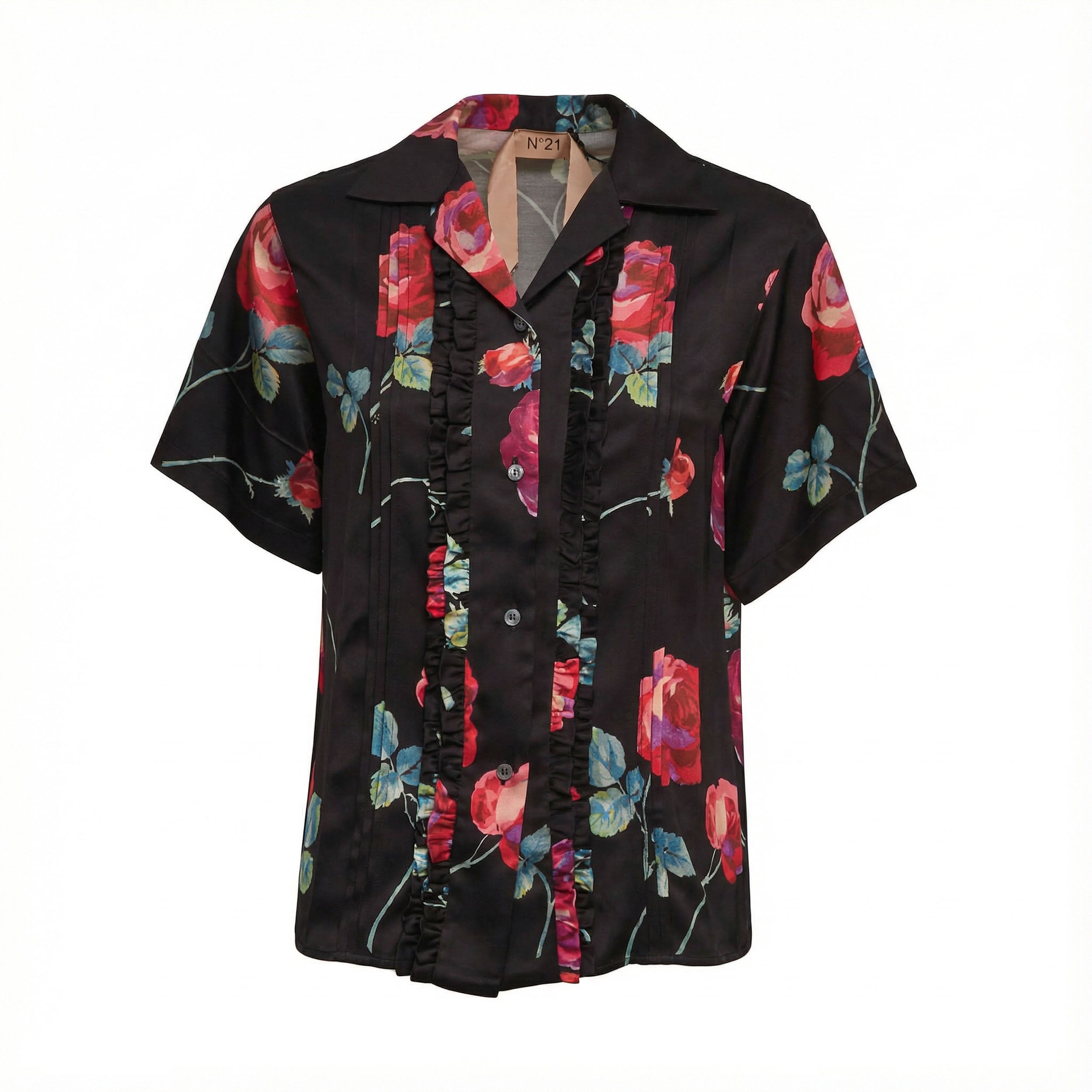 Floral Short-Sleeve Shirt With Pleats