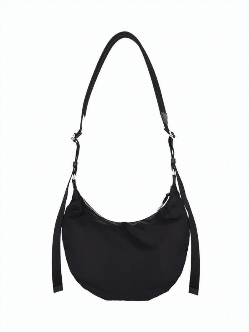 Crescent-Shaped Black Shoulder Bag with Adjustable Straps