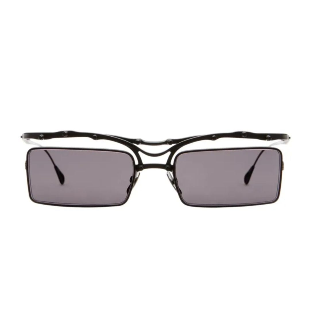 Oj7 Industrial-Inspired Black Metal Sunglasses with Rectangular Lenses