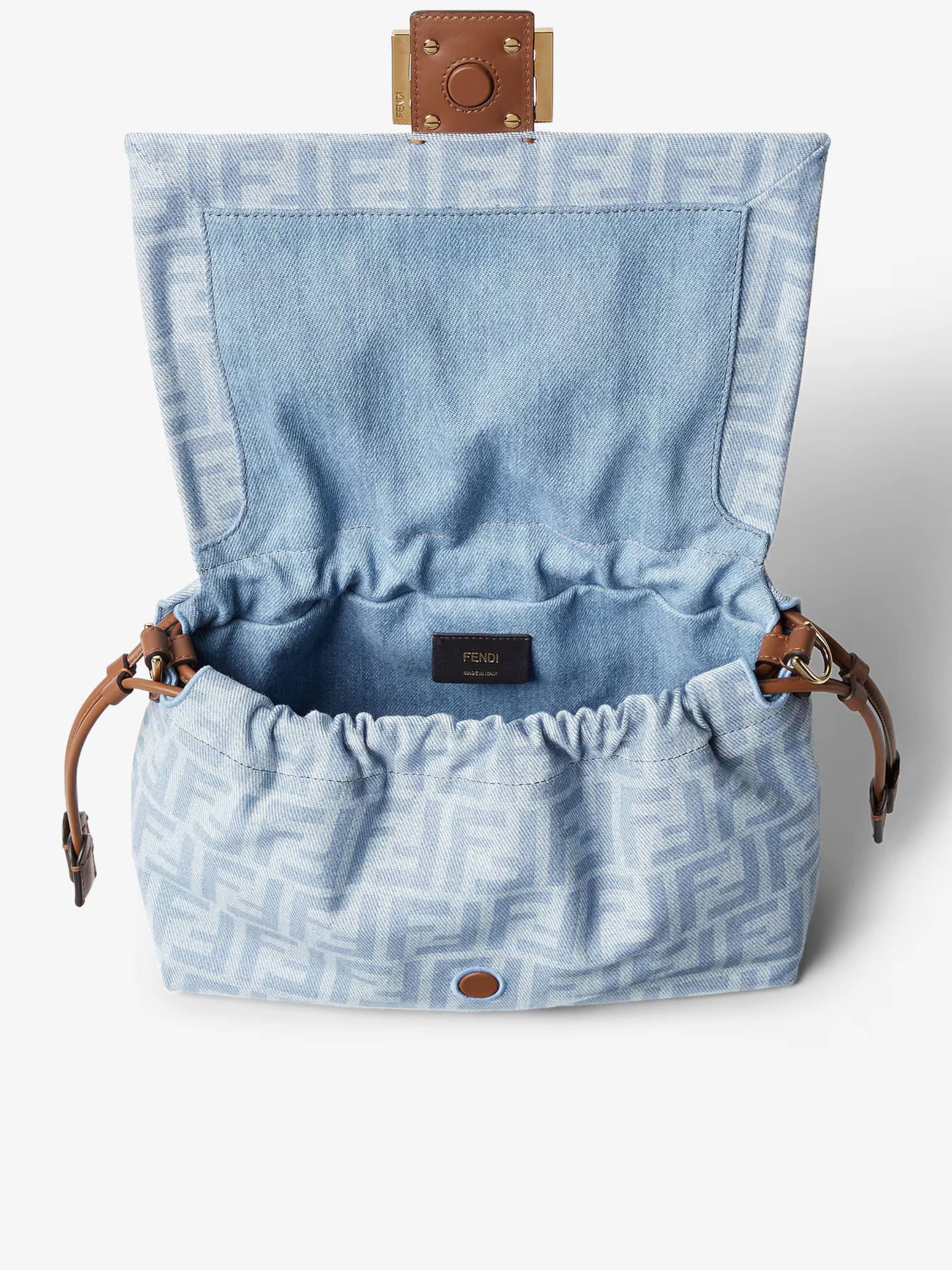 Soft Slouchy Baguette Bag with Monogram Pattern and Gold-tone Clasp