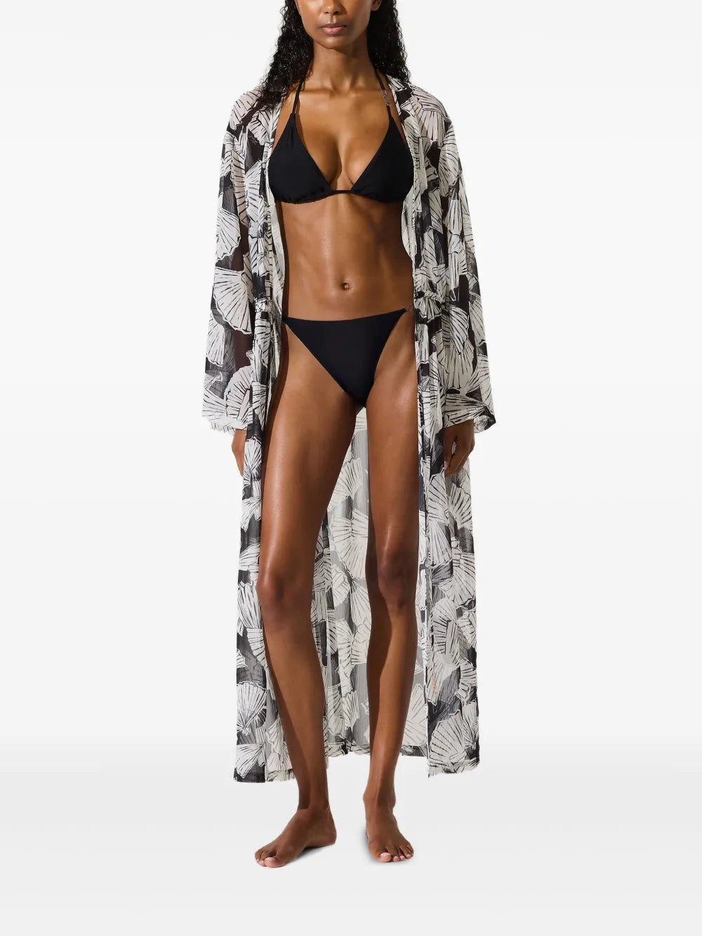 Mid-Calf Sheer Kaftan with Abstract Print