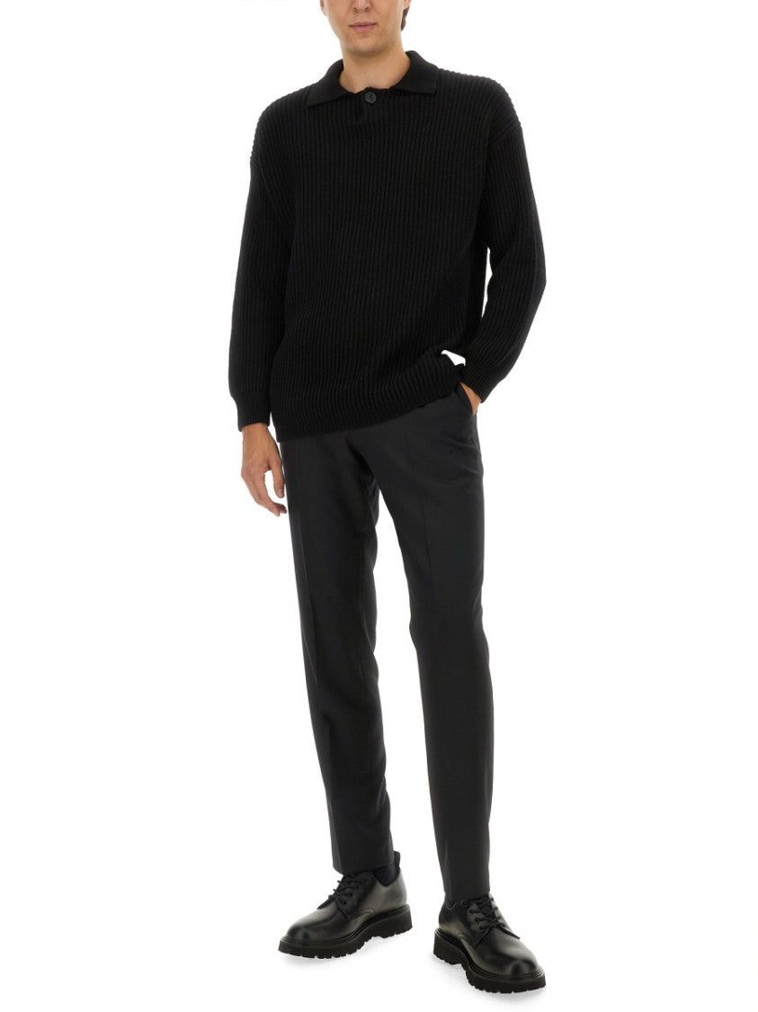 Ribbed Wool Jersey With Classic Collar