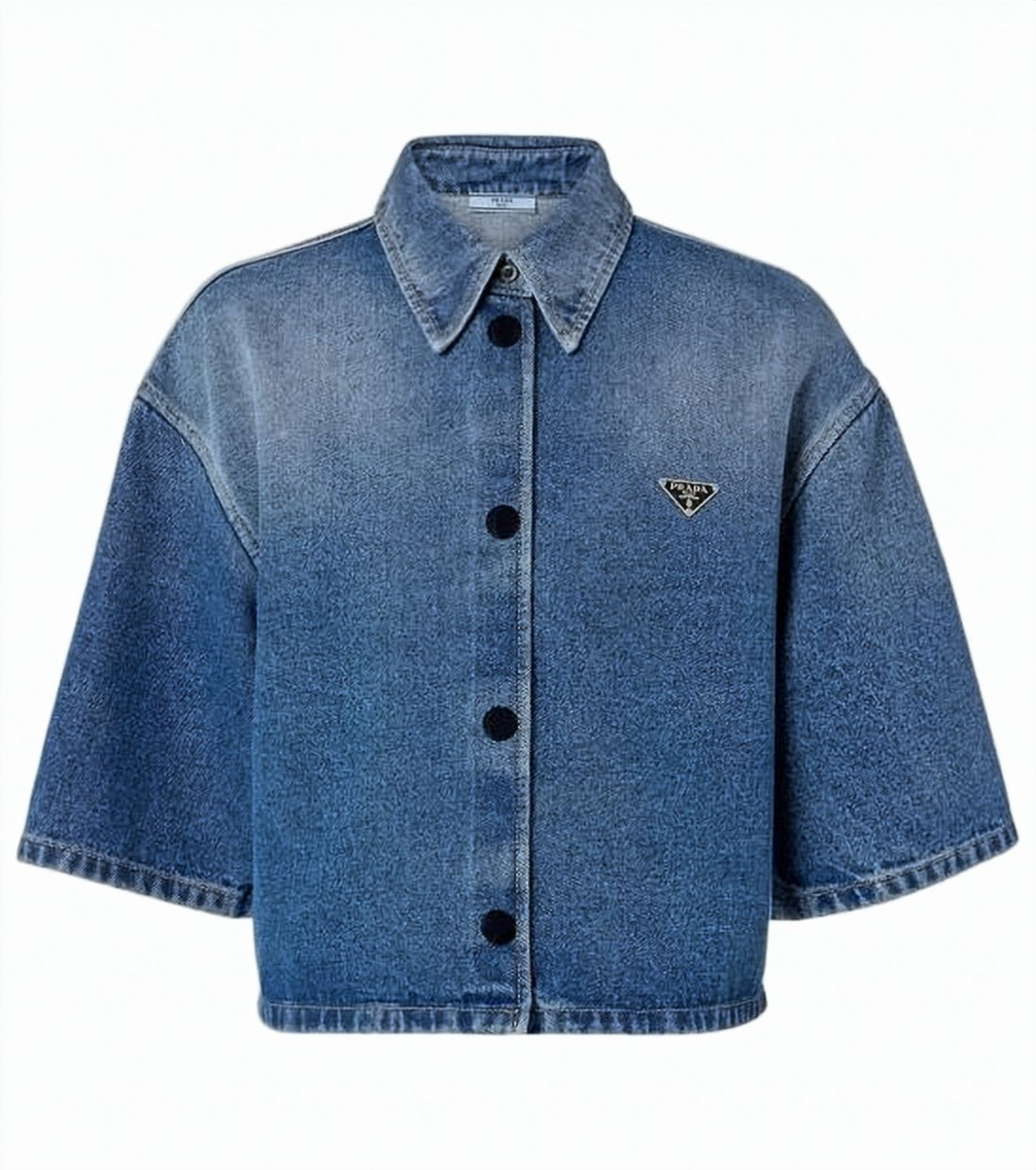 Cropped Denim Shirt with Classic Collar