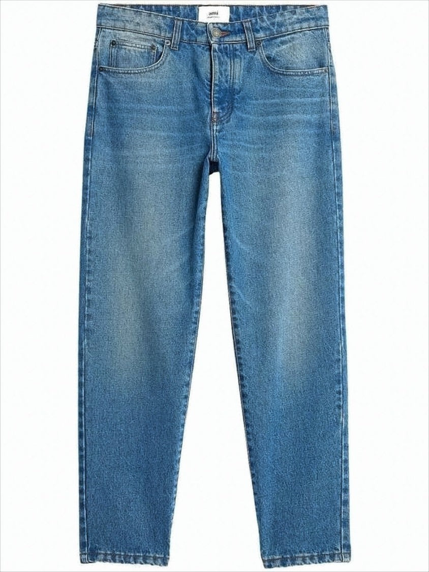 Classic Straight-Leg Denim Pants with Subtle Fading