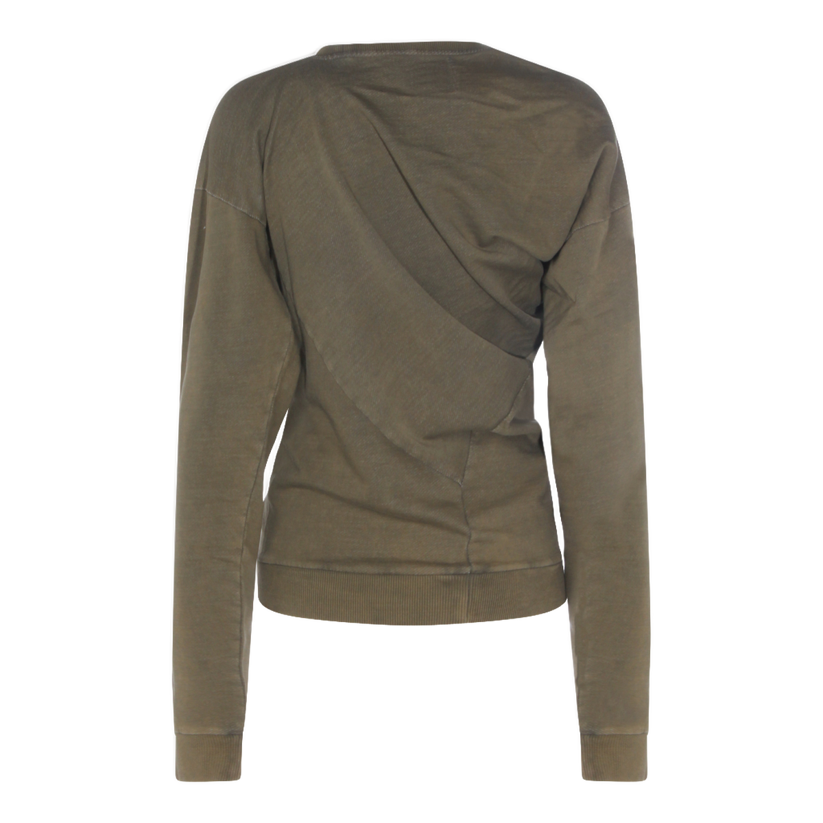 Asymmetrical Olive Green Sweater With Distressed Embroidery