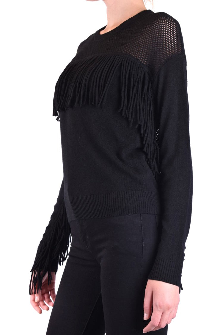 Fringe-Detail Sweater With Mesh Knit Panels