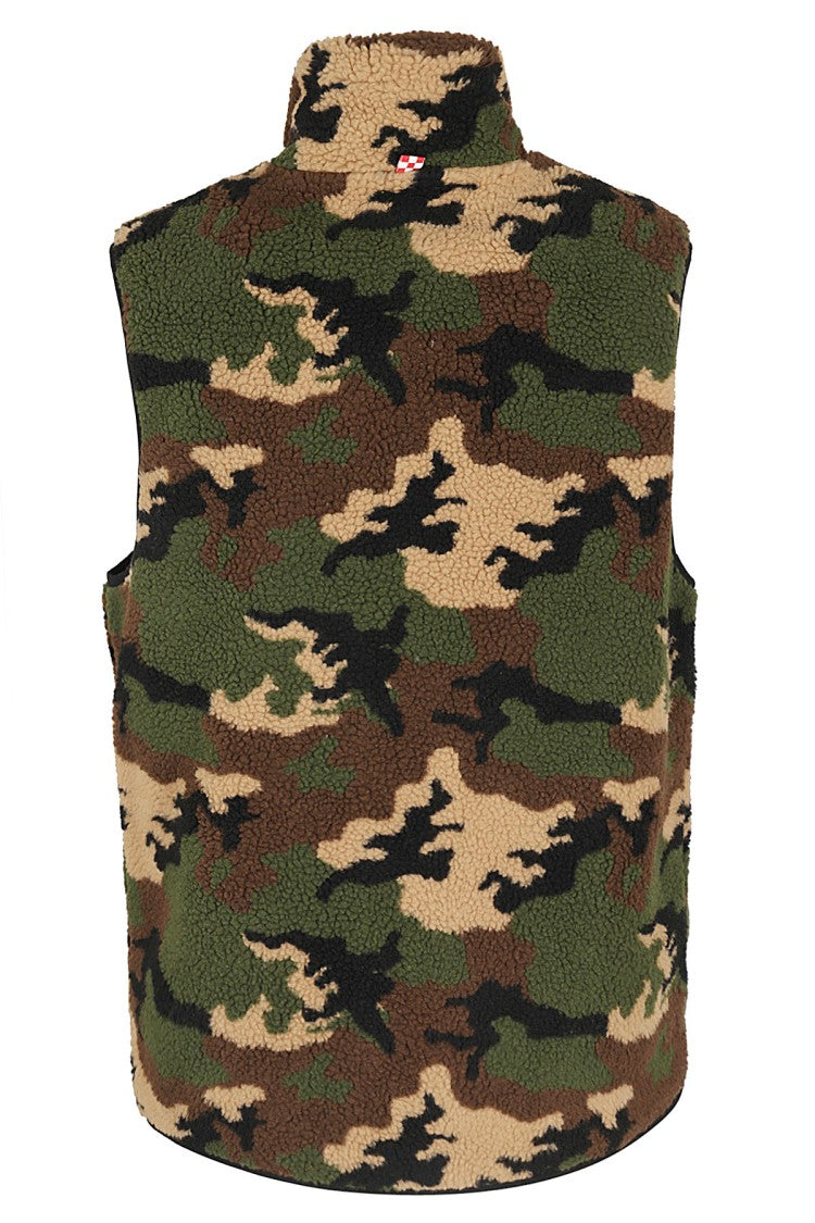 Multicolor Camouflage Sherpa Vest With Multiple Pockets