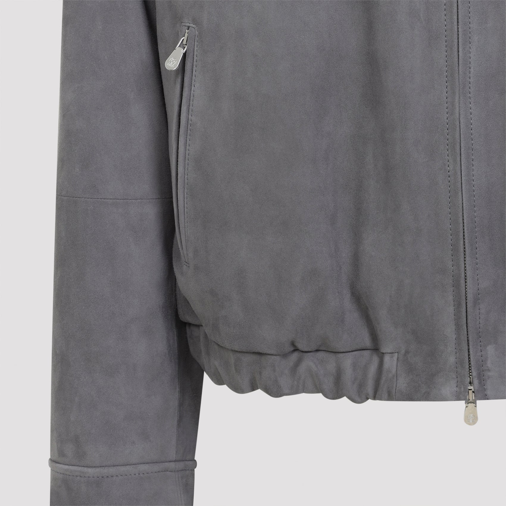 Grey Suede Jacket With Tailored Fit
