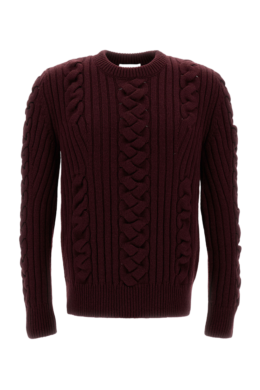 Burgundy Wool Sweater With Cable-Knit Pattern