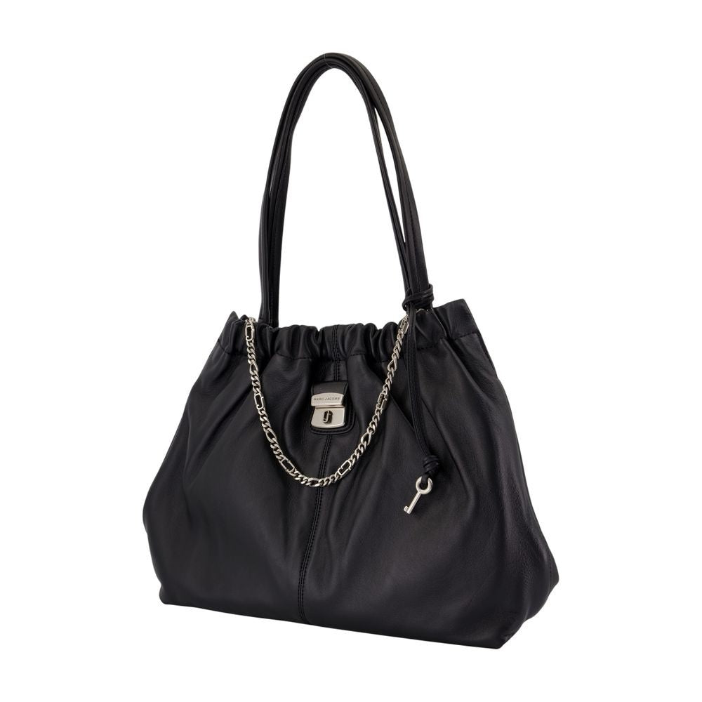 Spacious Black Calfskin Tote Shoulder Bag