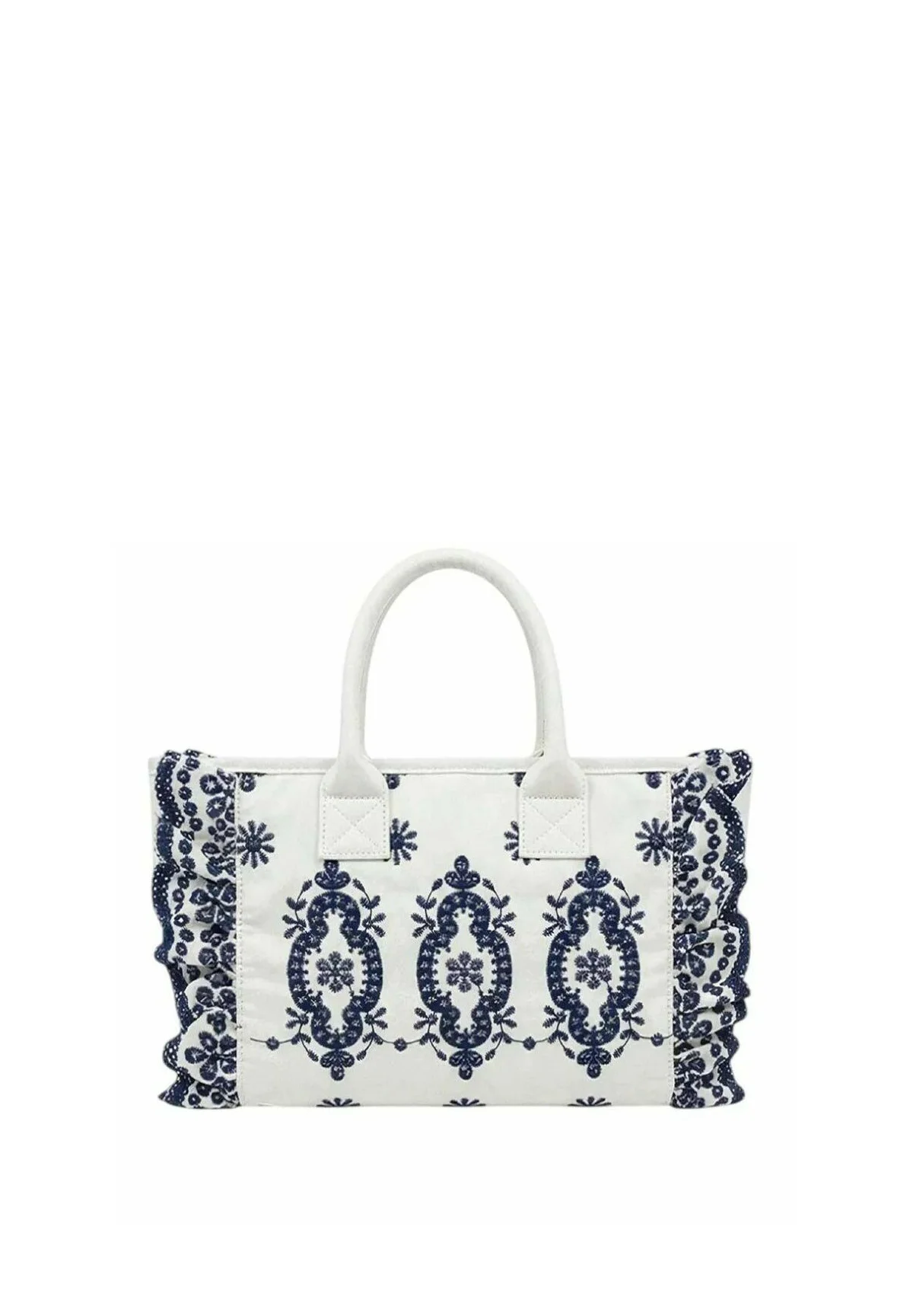 Rectangular Tote Bag with Navy Blue Embroidery