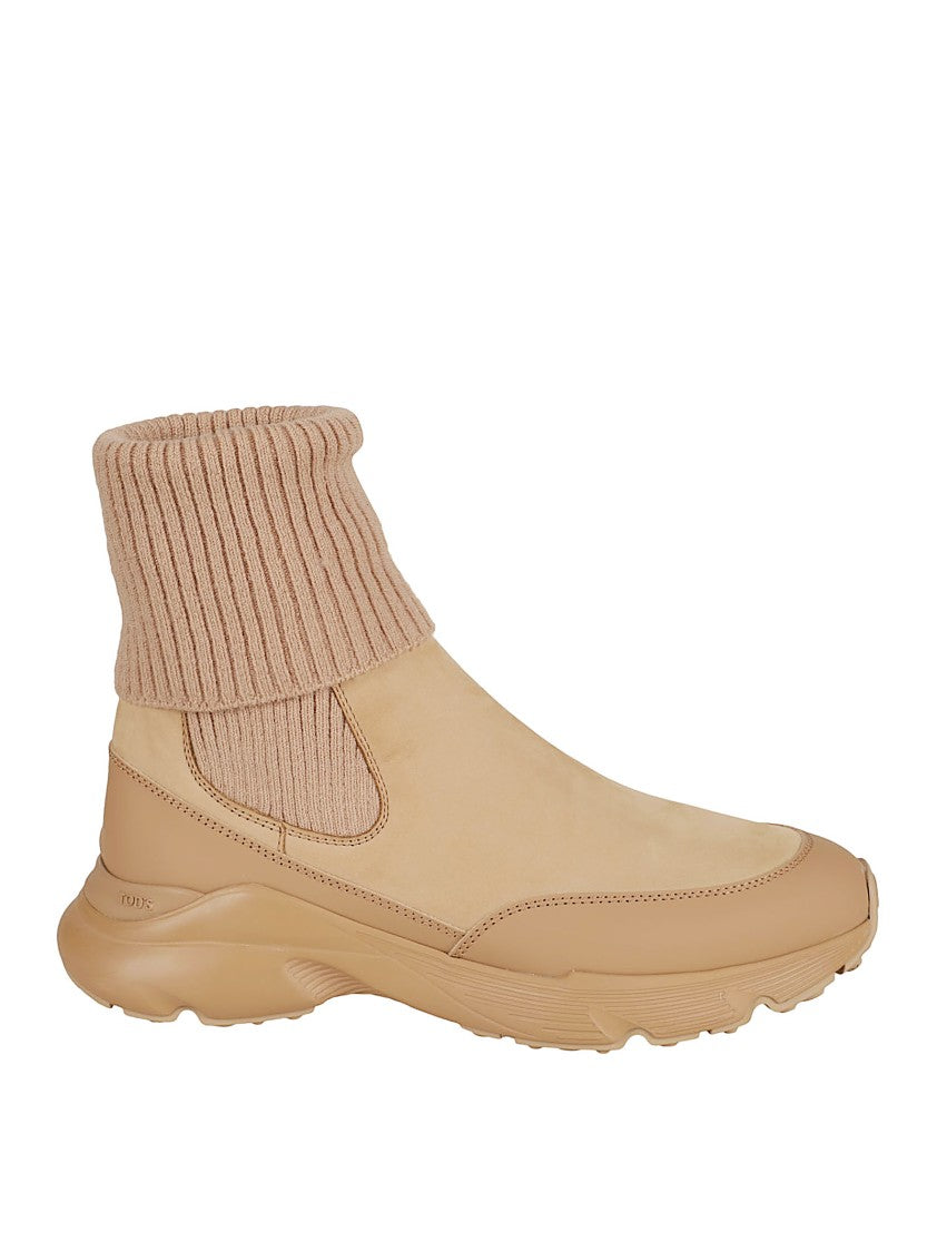 Beige Slip-On Boots With Elasticated Panels