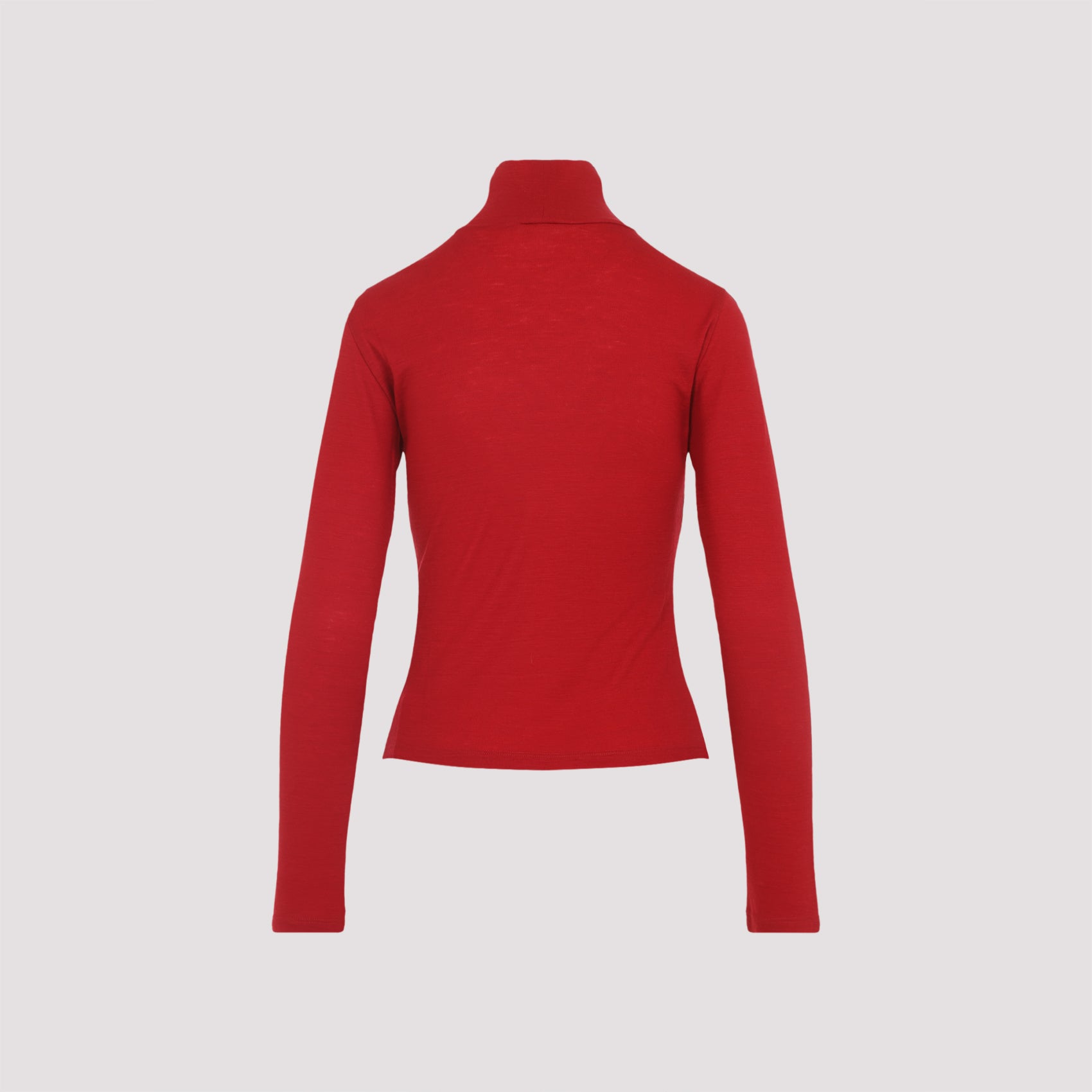 Fitted Red Wool Turtleneck with Embroidered Logo