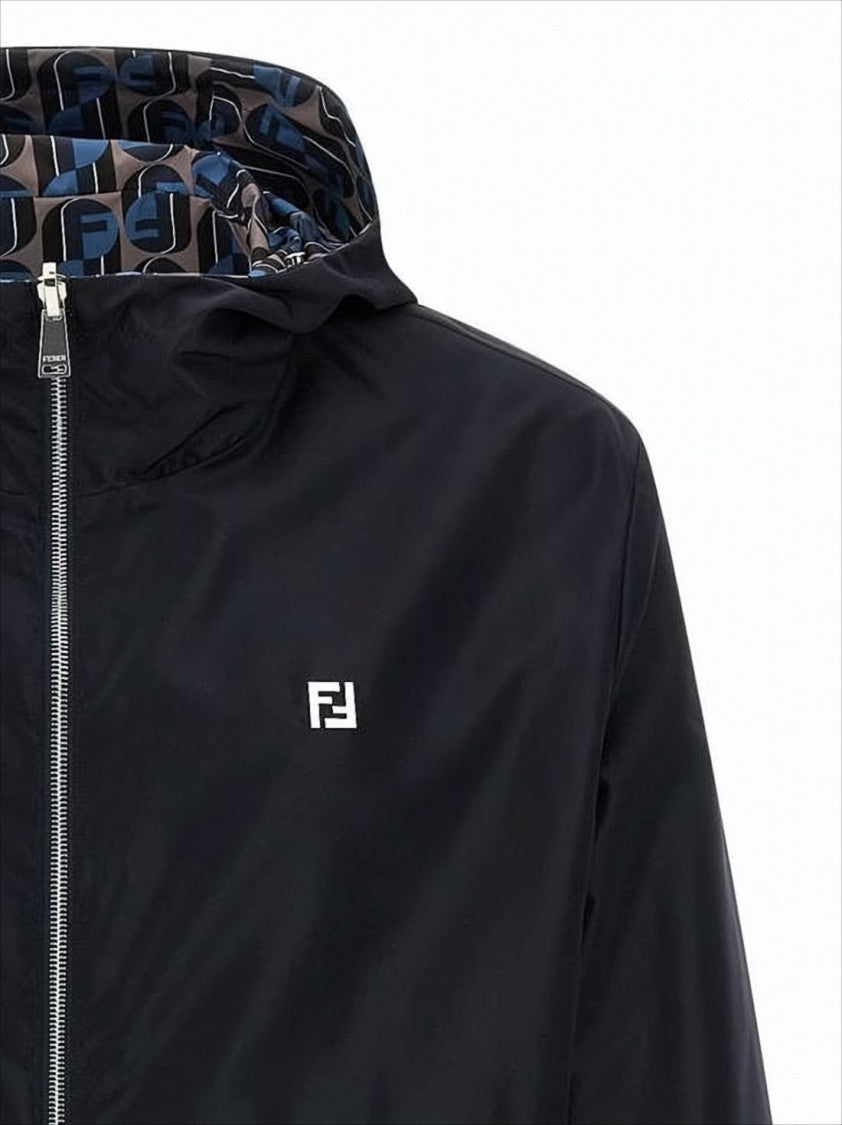 Reversible Hooded Jacket with Geometric Motif