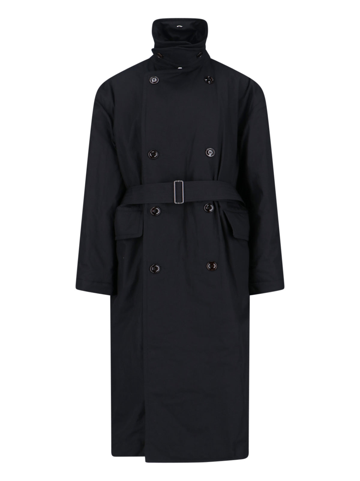 Double-Breasted Black Coat With Round Collar