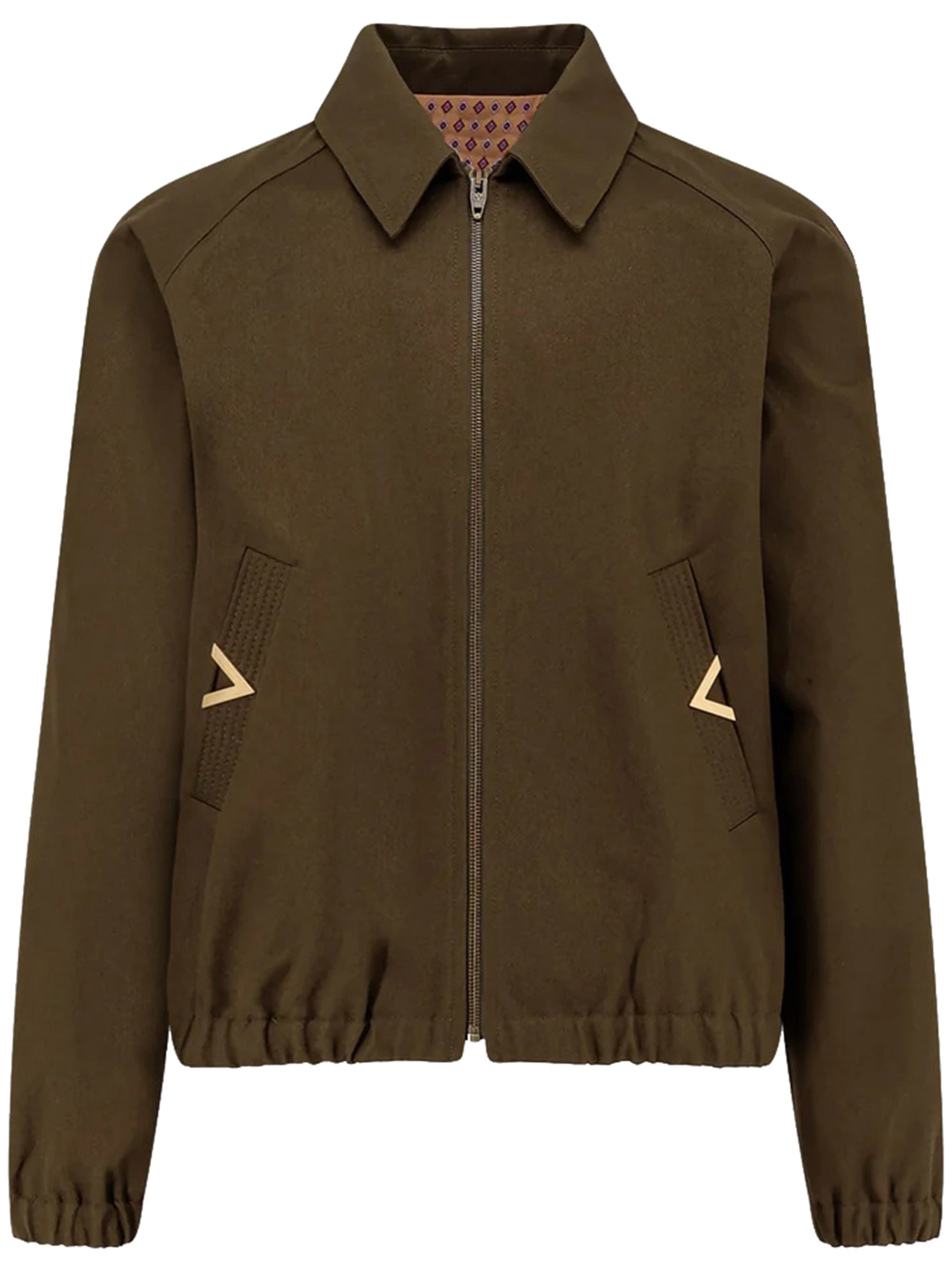 Brown Cropped Metallic-V Detail Casual Jacket