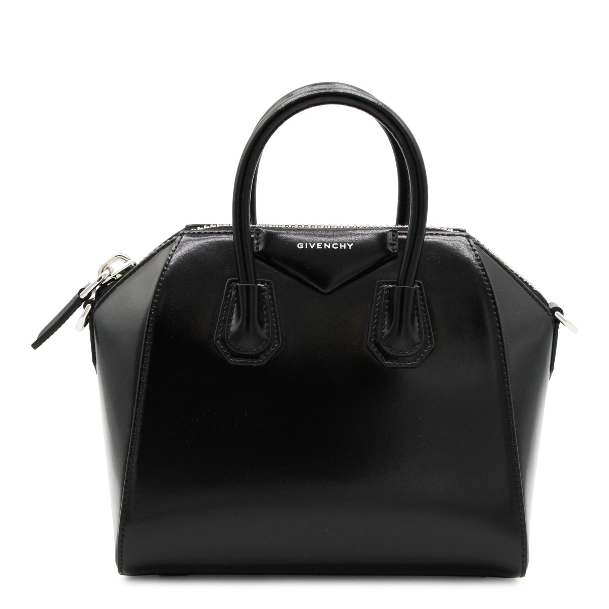 Structured Black Leather Antigona Top Handle Bag