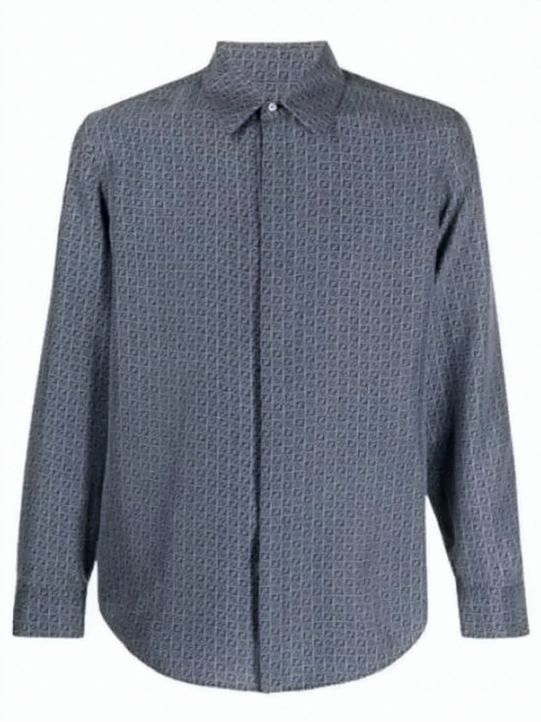 Textured Grey Silk Long-Sleeve Shirt