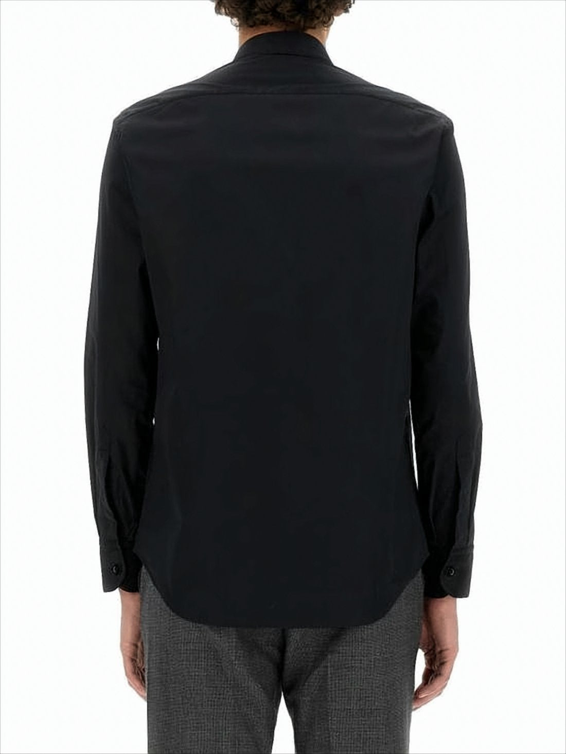 Long-Sleeve Black Cotton Shirt With Classic Collar And Tailored Fit