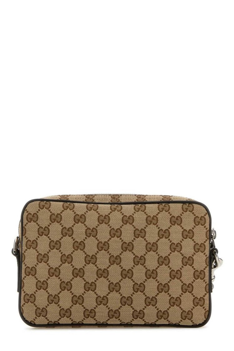Monogrammed Beige Canvas Crossbody Bag