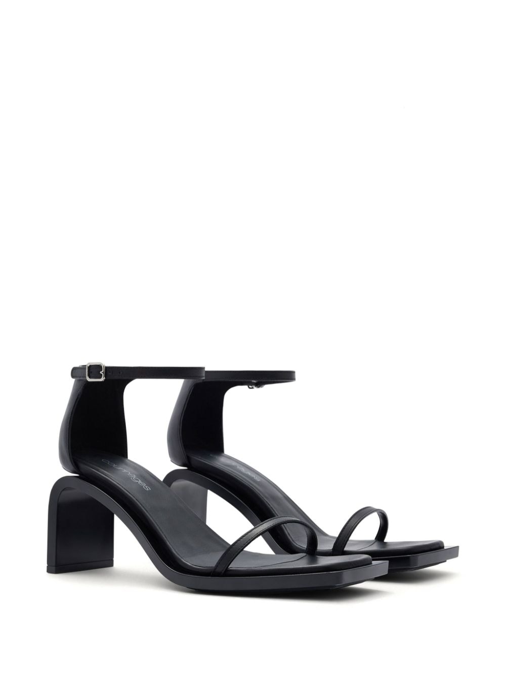 Black Calf Leather Square Open Toe Sandals