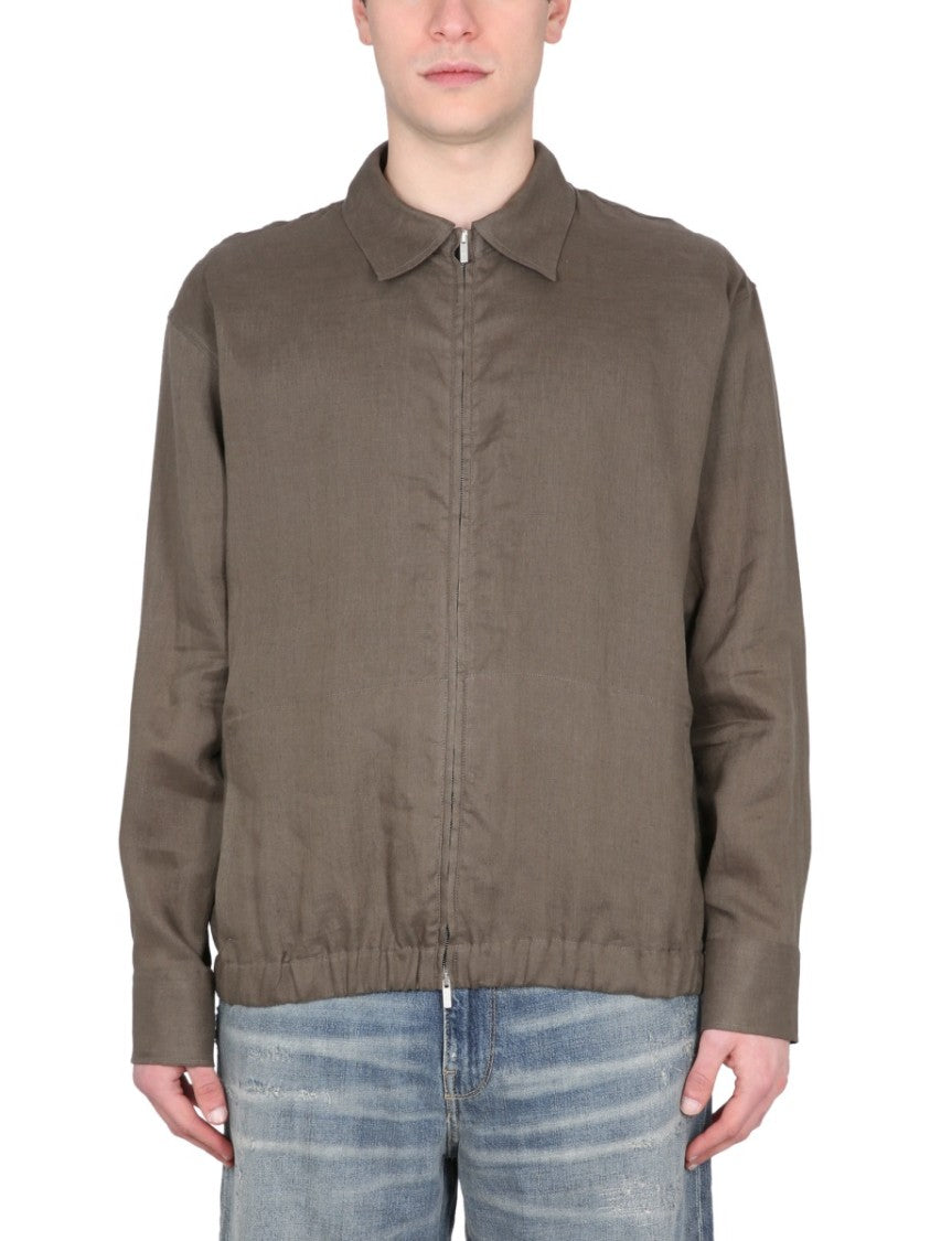 Classic Linen Jacket With Zipper Closure