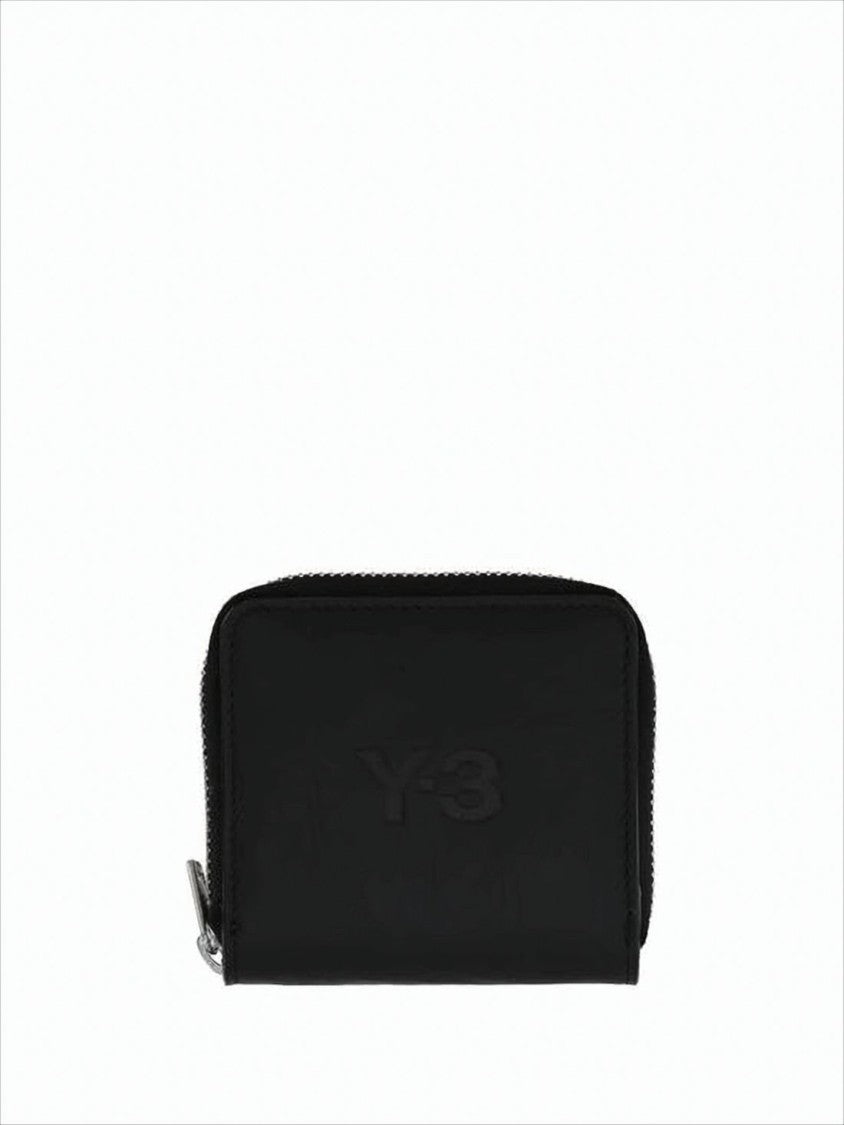 Black Cowhide Compact Wallet with Zip-Around Closure