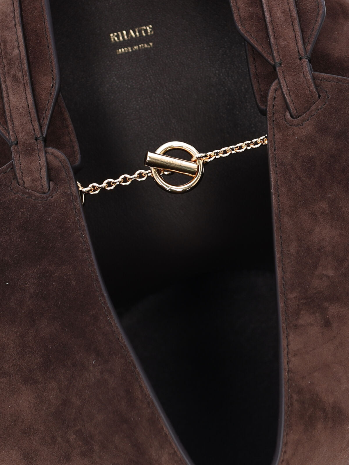"Lotus" Small Tote Bag In Brown Calfskin Suede