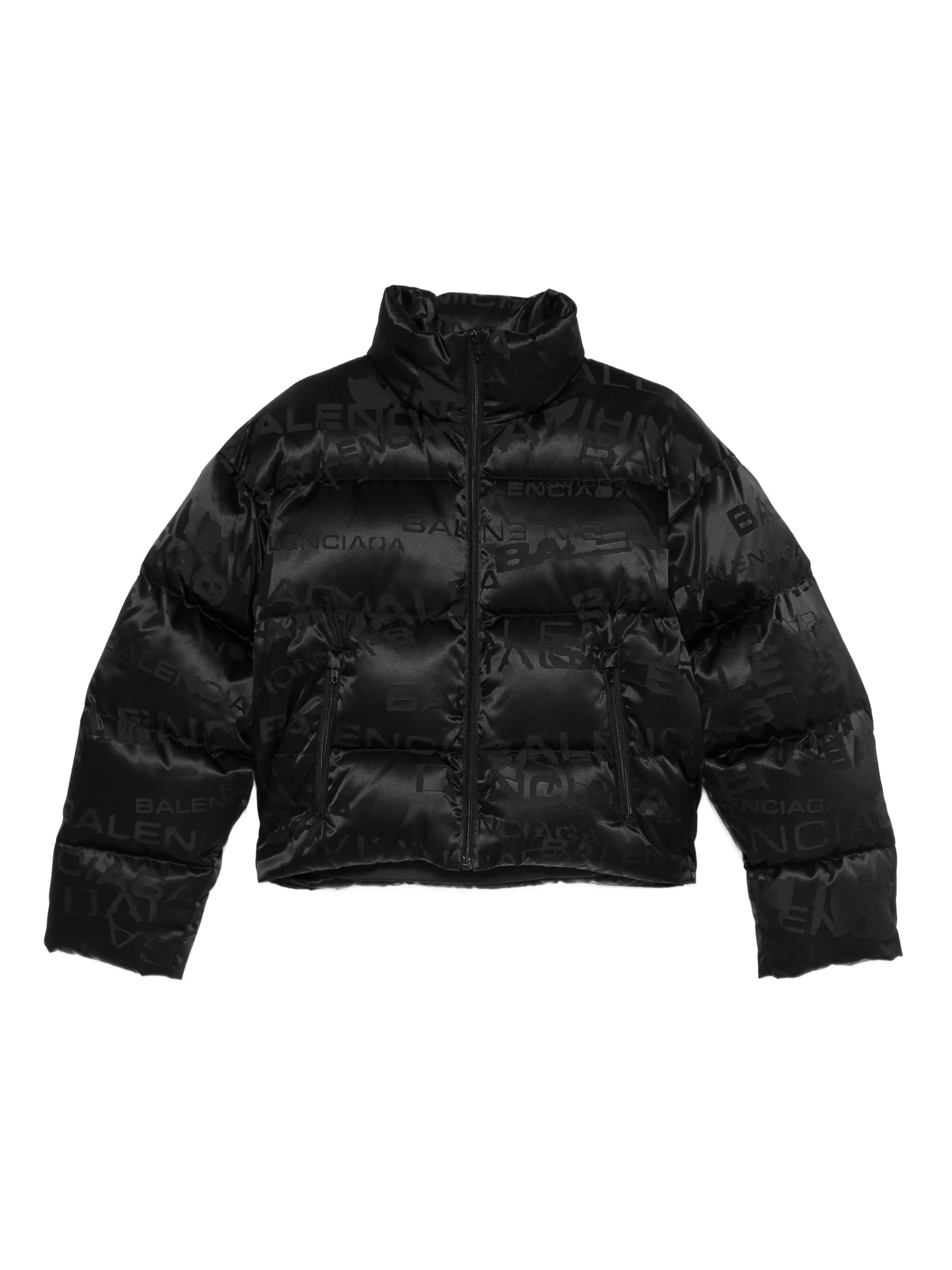 Black Cropped Puffer Tonal Logo Jacket