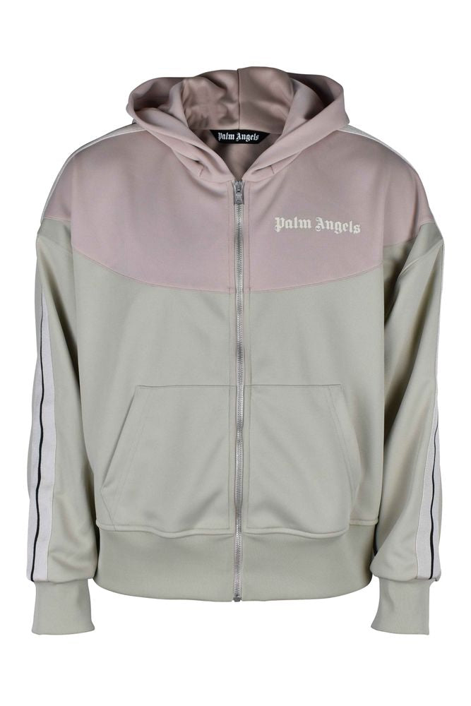 Two-Tone Zip-Front Cardigan With Hood And Logo