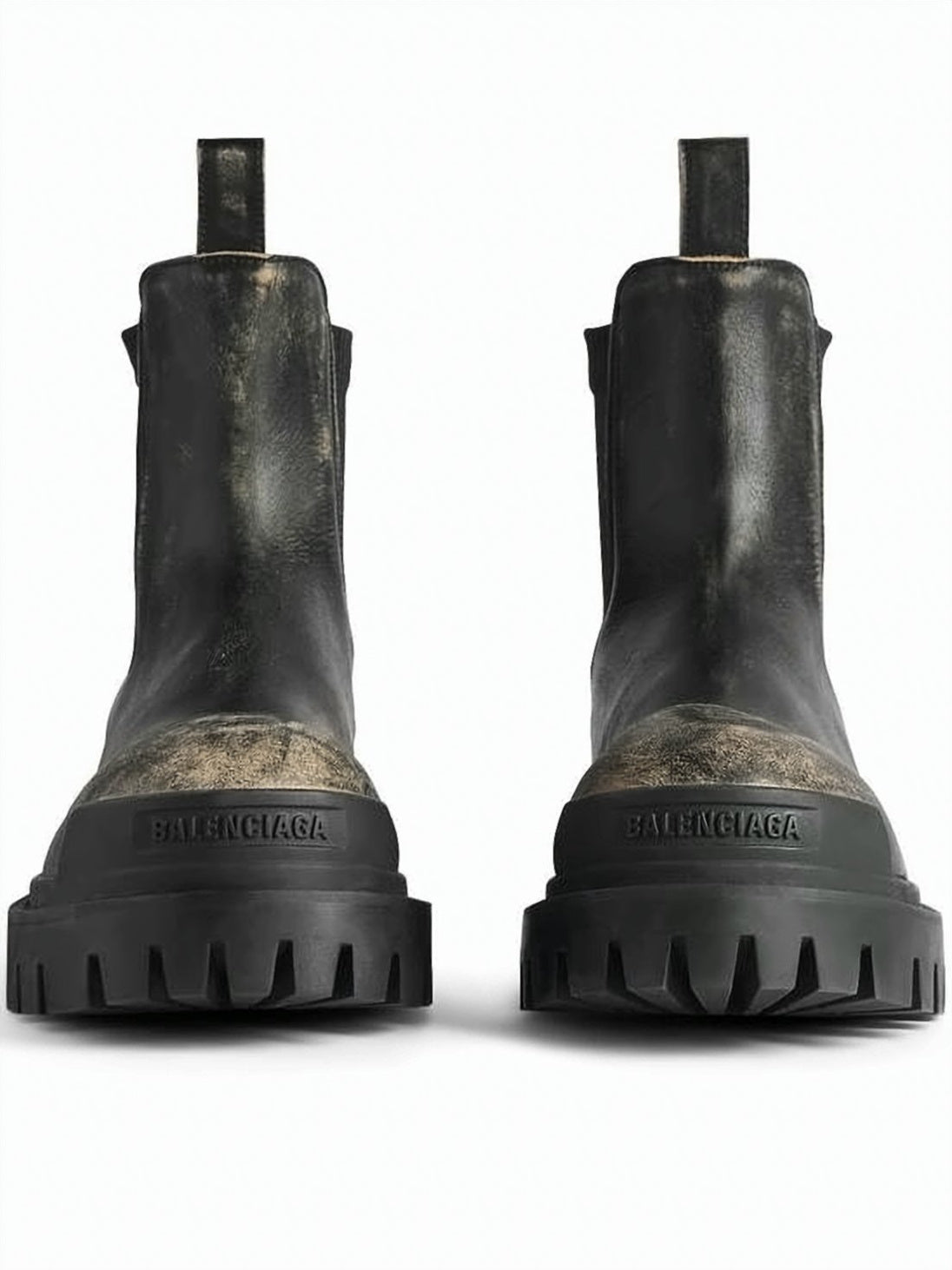Distressed Leather Boots with Chunky Rubber Sole