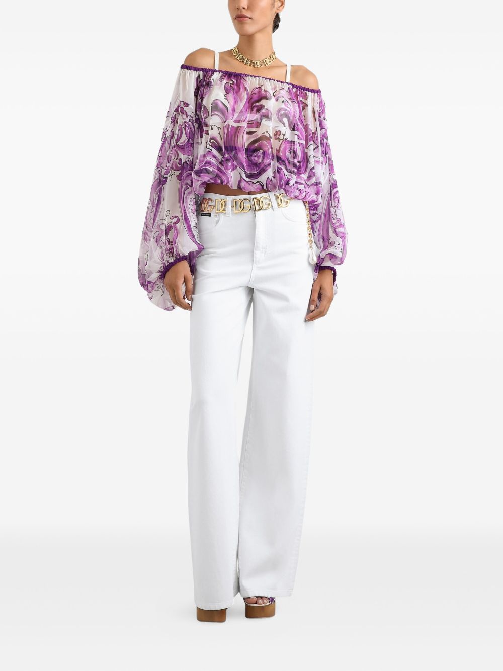 Majolica Print Silk Chiffon Top